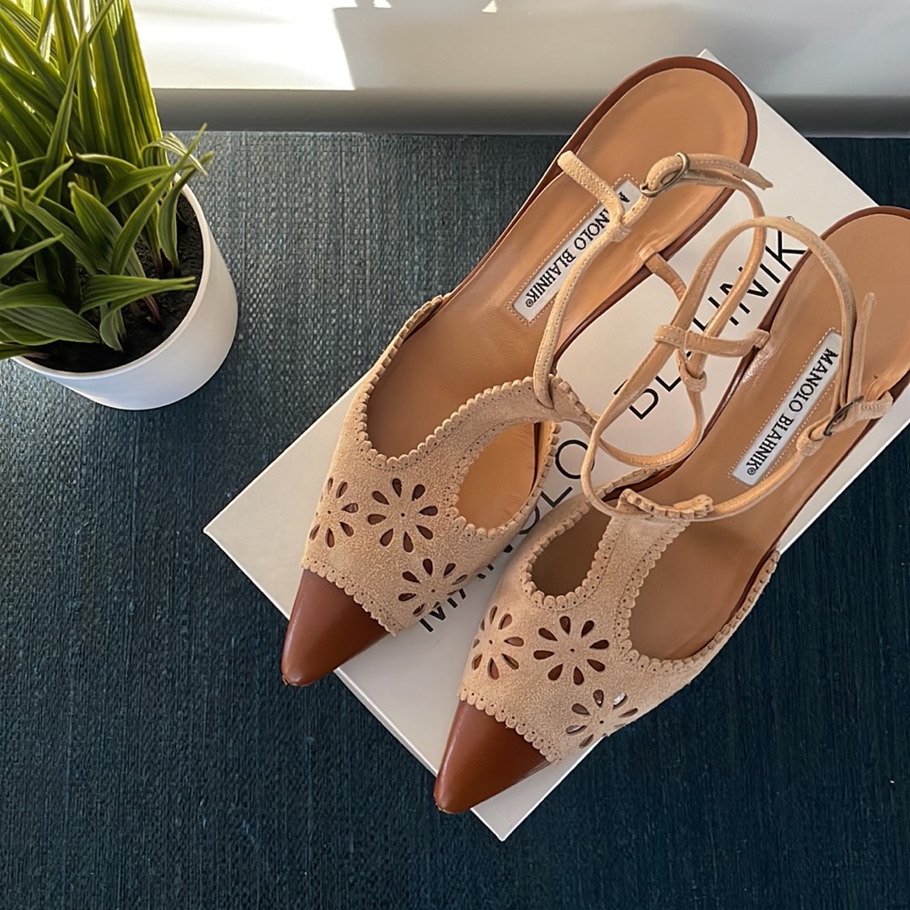 Manolo Blahnik Suede & Leather Eyelet Heels